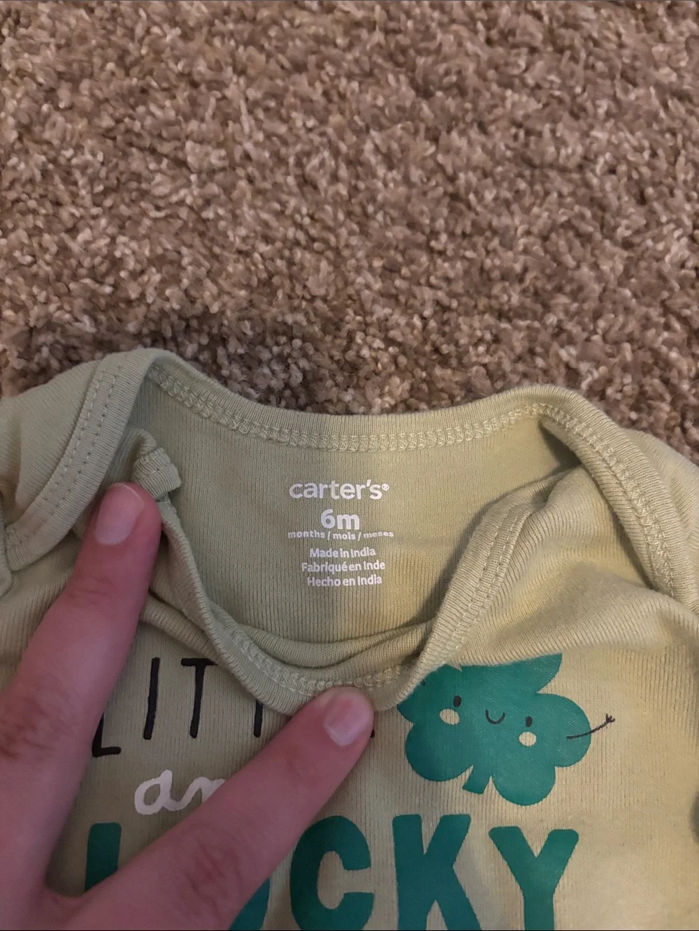 Carter's Cream and Teal "Little and Lucky" Baby Matching Set and Pajama - Picture 2 of 6